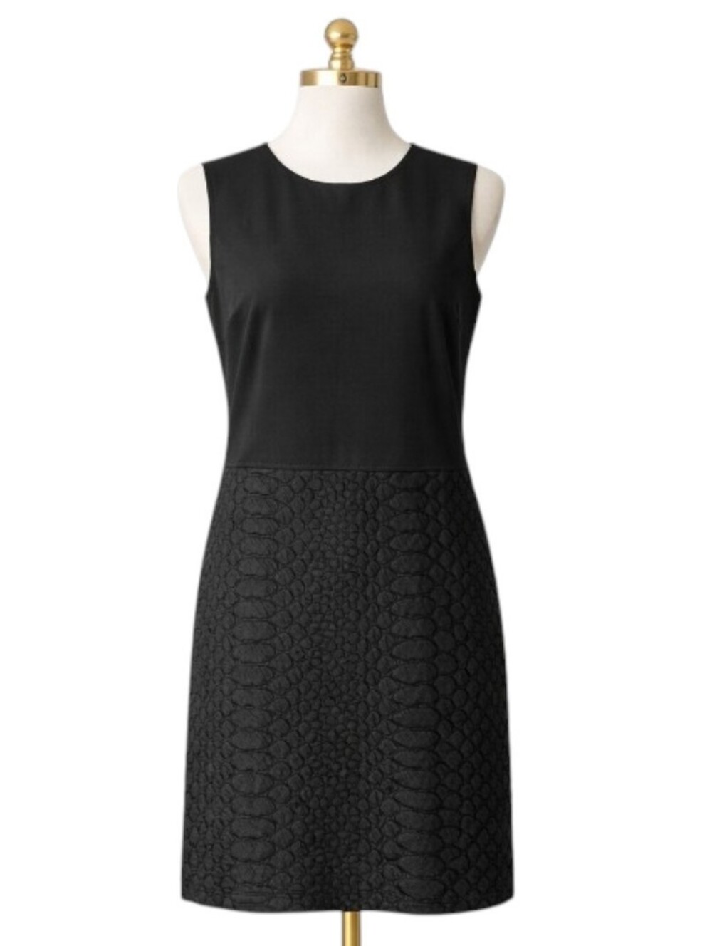 Black Sleeveless Sheath Mixed-Media Snakeskin Pattern Dress Made In USA Small